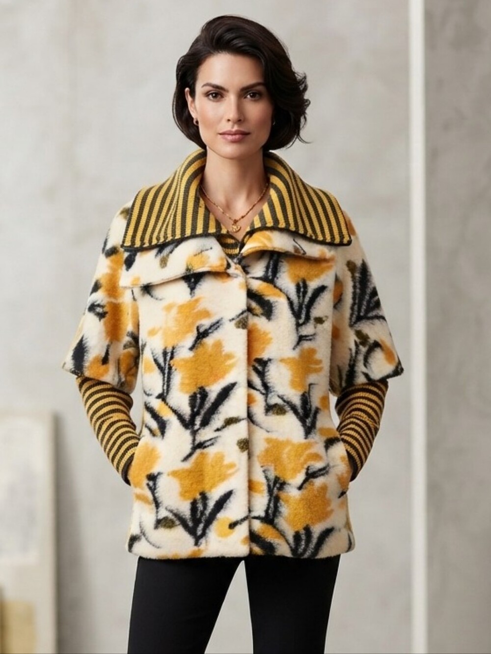 RARA AVIS By Iris Apfel Statement Turtleneck Wool Coat Stripes Designer Sz L NWT